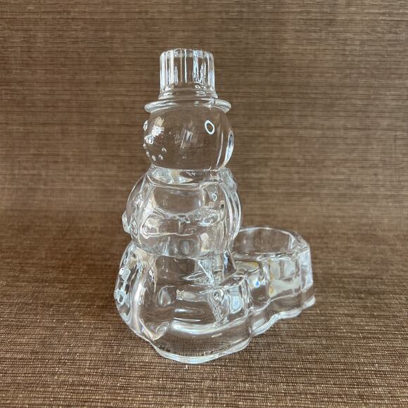 Crystal Snowman Candle Holder – Tealight Size – Frosted Glass Winter Decor – 5″ - Picture 4 of 10